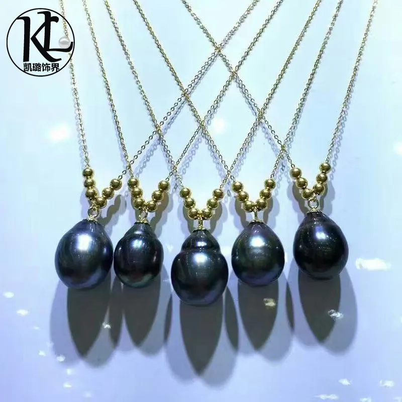 Genuine natural da água do mar colar de pérolas 18 K ouro 10-11mm Tahiti Black Pearl Pingente atacado S925 cadeia colar de prata livre para as mulheres