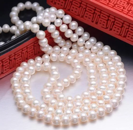 Wunderschöne 7-8 mm Südsee weiße Perlenkette 36 Zoll 925 Silberverschluss