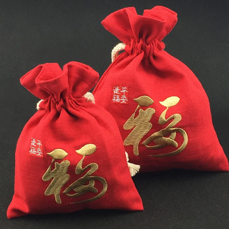 Chinese Fu kleine grote katoen linnen partij geschenk tassen sieraden pakket zakjes hoge kwaliteit trekkoord doek verpakking decoratieve opbergtas