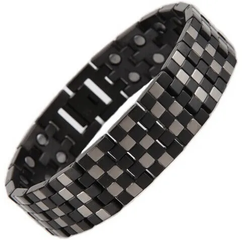 Fashion jewelry Titanium Steel health care magnetic therapy link chain bracelet black plated men's healthy positive energy bracelets Germanium Magnet 4 in 1 bio