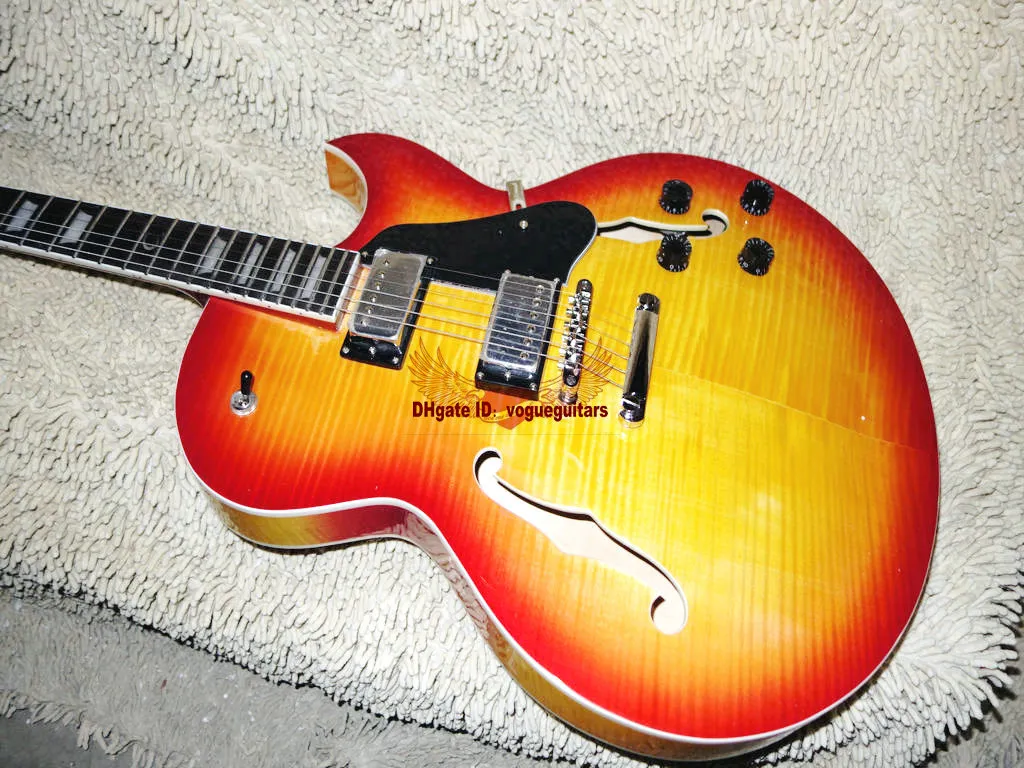 Custom Shop 137 Jazz Electric Guitar hollow body guitar IN Cherry burst Siberian Tiger Free shipping A111119