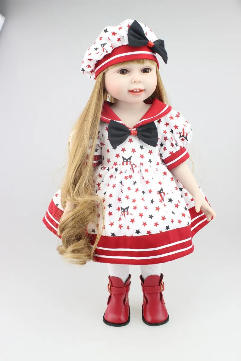 Bambola americana americana della ragazza vestita stile 18 pollici vestita in costume da bagno della bambola messa con il giocattolo perfetto della ragazza dei capelli ricci biondi lunghi