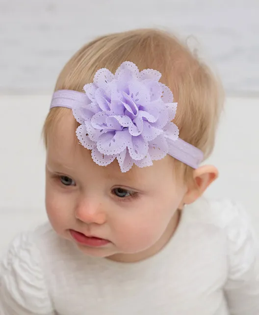 Children's Kids hairband hollow wave edge chiffon flower infant baby girls elastic hair band headbands color