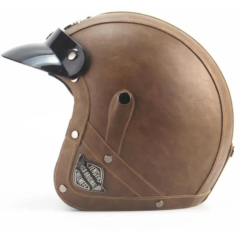 Caschi in pelle per adulti TKOSM 3/4 Casco moto Casco moto Chopper di alta qualità Casco moto vintage aperto Motocros256T