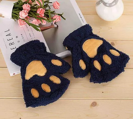 Guantes De Patitas De Oso Y Gato Super Suaves, Estilo Garra De Felpa Para Cosplay De Halloween Y Navidad, Unisex Y Talla única En Color Negro