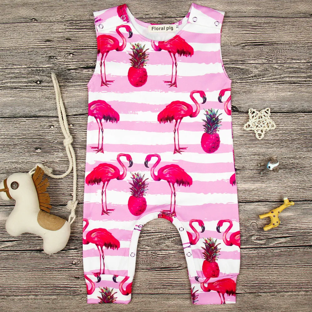 Bebê bonito Romper Flamingo Impresso Crianças Roupas de Verão Bebê Recém-nascido Menina Macacão Macacão de Algodão Sem Mangas Bebê Onesie One Piece Outfits