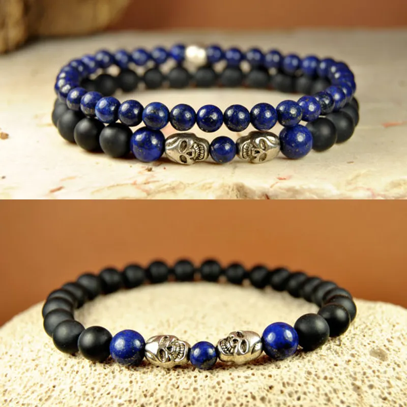 SN0100 Högkvalitativ Mens semi-ädelstenar Beaded Lapis Lazuli Armband Natursten 6mm Blue Stone Stretch Armband