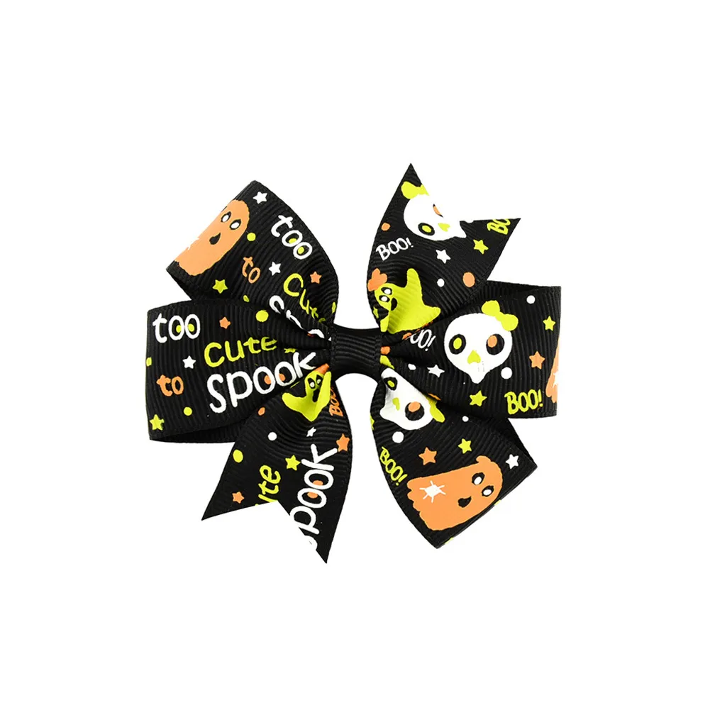 new Ghost Halloween Hair Clips Pumpkin Hairbow Hairpin Children Grosgrain Bowknot Barrettes Hair Accessories 