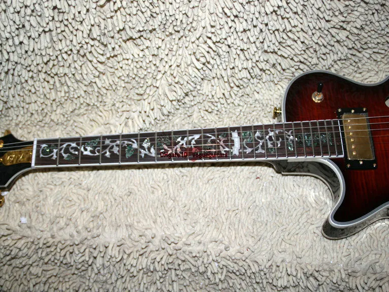 Оптовая гитары-пользовательские левша гитара полые тело электрическая гитара черная вишня Бесплатная доставка