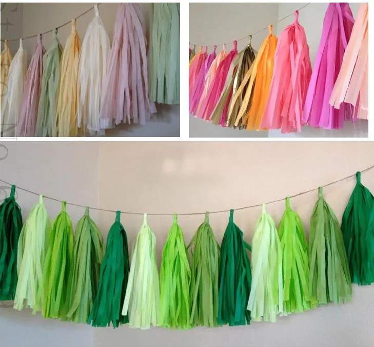 1BAG 5 stycken med rep Tissuepapper Tassels Garland DIY Wedding Event Födelsedagsfest dekoration Produktförsörjning -WT001