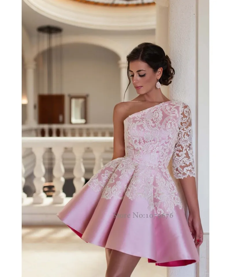 Sommer afrikanischen neuen Stil eine Schulter rosa Cocktailkleider elegante Frauen kurze Abendkleid Ballkleid Spitze Party Kleider Abendkleider