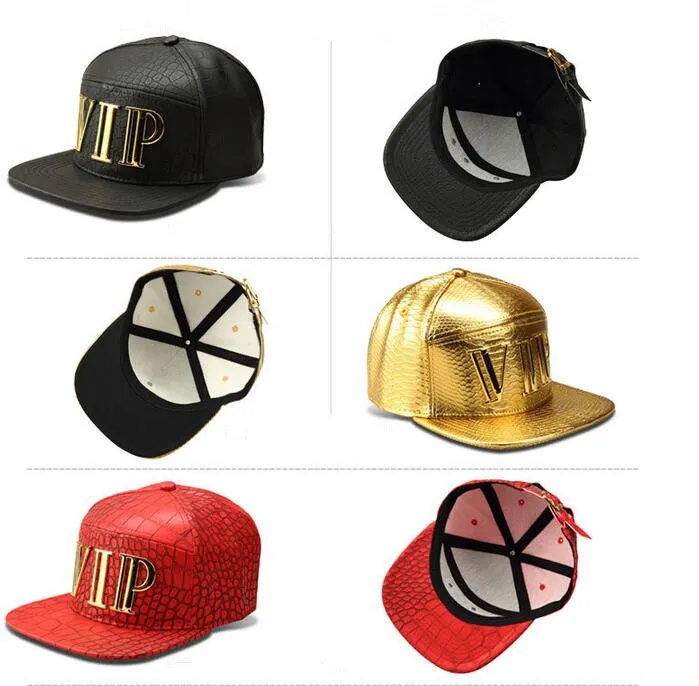 Moda PU Leather Hip Hop Kapelusze Diamentowe Krokodyl Zboż Snapback Golden VIP Logo DJ DJ Kaps DJ dla mężczyzn Kobiety Outdoor Sport Casquette Kapelusze