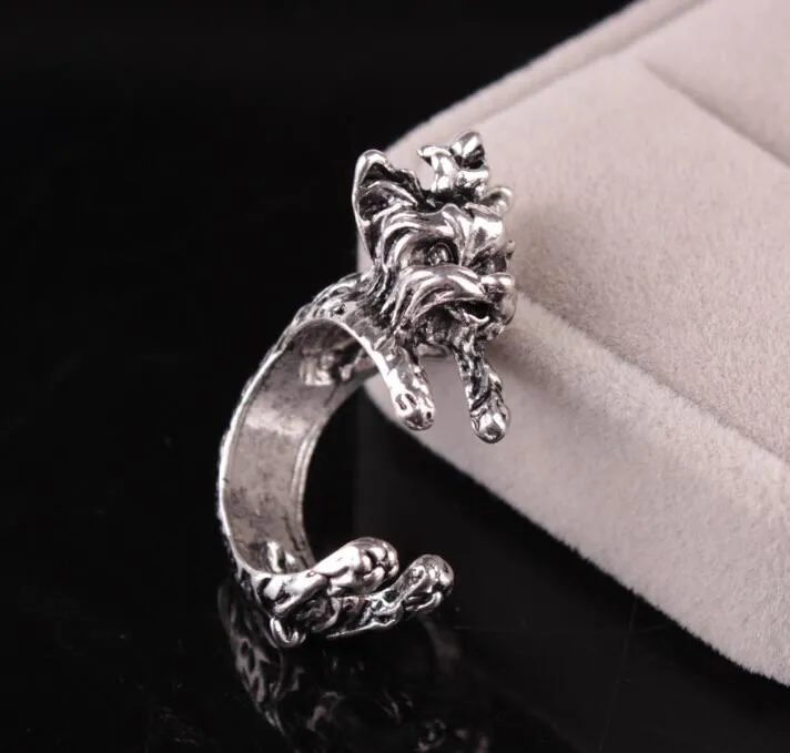 Unisex Vintage estilo gótico personalidad exagerada Terrier perro abrigo apertura dedo anillo joyería G899