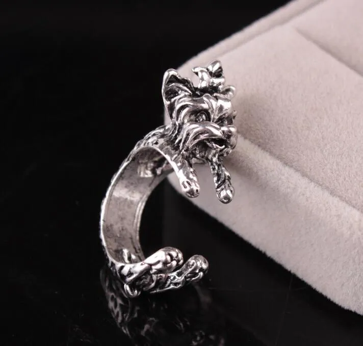 Anillo de dedo con apertura para perro Terrier exagerado con personalidad estilo gótico Vintage Unisex joyería G899228x