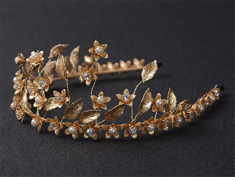 Weinlese-Hochzeits-Kronen-Tiara-Goldkristallrhinestone-Stirnband-Kopfschmuck-Prinzessin Hair Accessories Leaf Jewelry Queen Fashion Hairband Favor