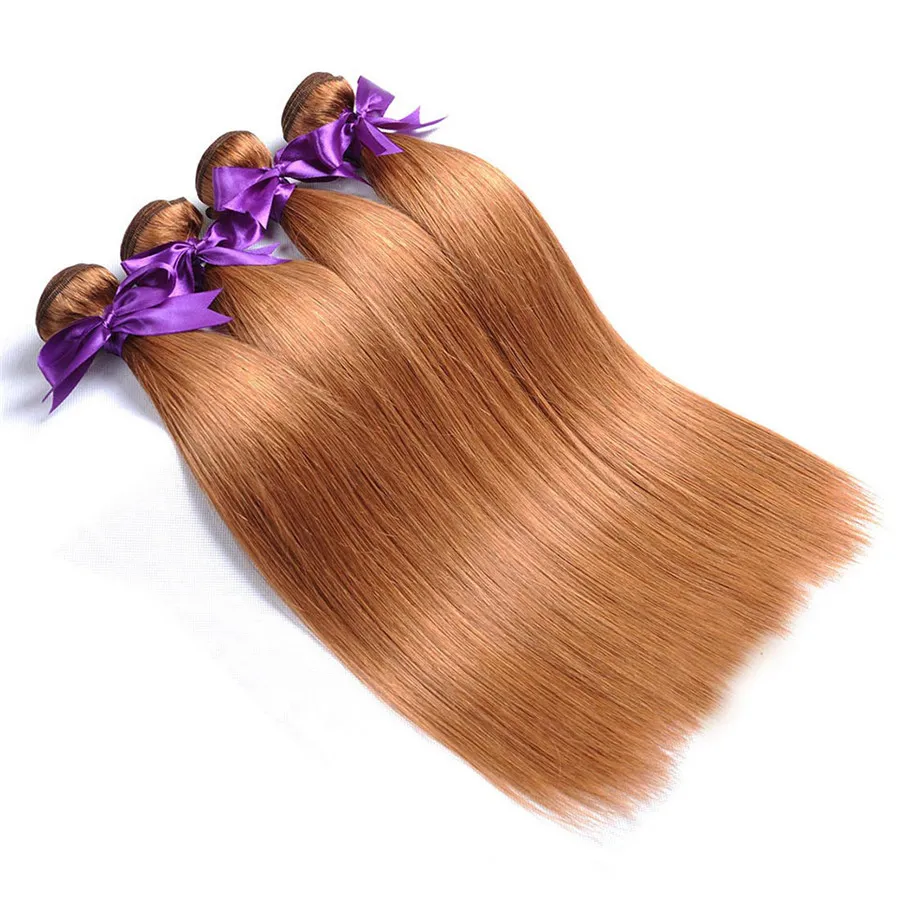 Färg 30 Hårbuntar med spetslåsning Ljus Auburn Rak hår 3 buntar med spetslås Malaysiska Virgin Human Hair Straight Wefts