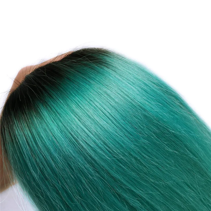 Fasci di capelli umani Remy Ombre verde scuro a due toni 1B Capelli lisci vergini brasiliani colorati verdi 3 pacchi Estensioni dei capelli verdi