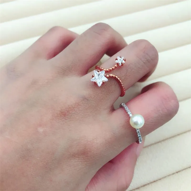 40 % Rabatt auf Roségold-Ring, neuer koreanischer Schwanzring, Großhandelsqualität, Silber, Hochzeit, Liebe, niedliche Blume, Perle, Krone, Blatt, Kristall, Strass, Bandring