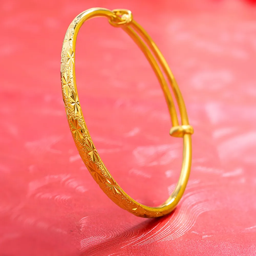 Dames Bangle Verstelbare Armband Diameter 60mm Gold Filled Classic Female Star Gesneden Bangle Bruiloft Sieraden 4mm Wide