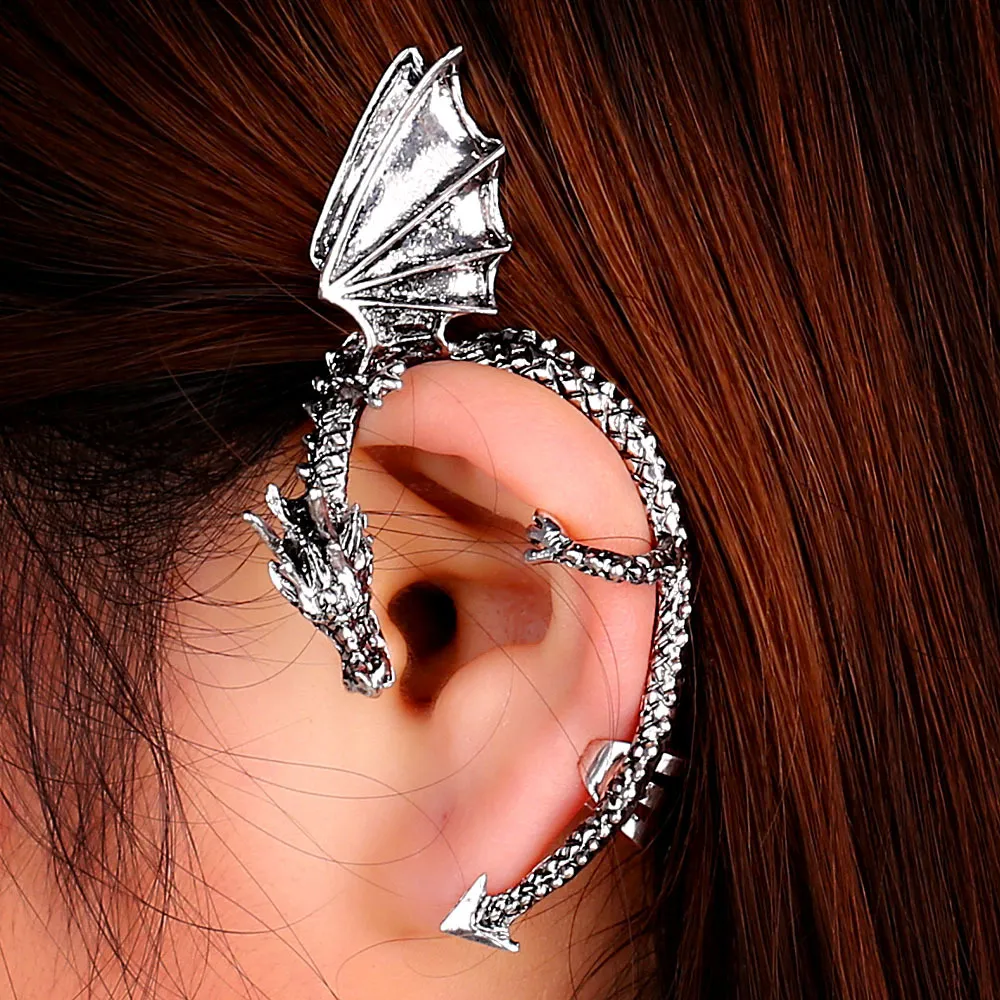 Moda Metal Clip Ear Cuff Stud Mujer Estilo Punk Wrap Dragon Pendiente SIN orificio para la oreja para Girlladies Jewelry