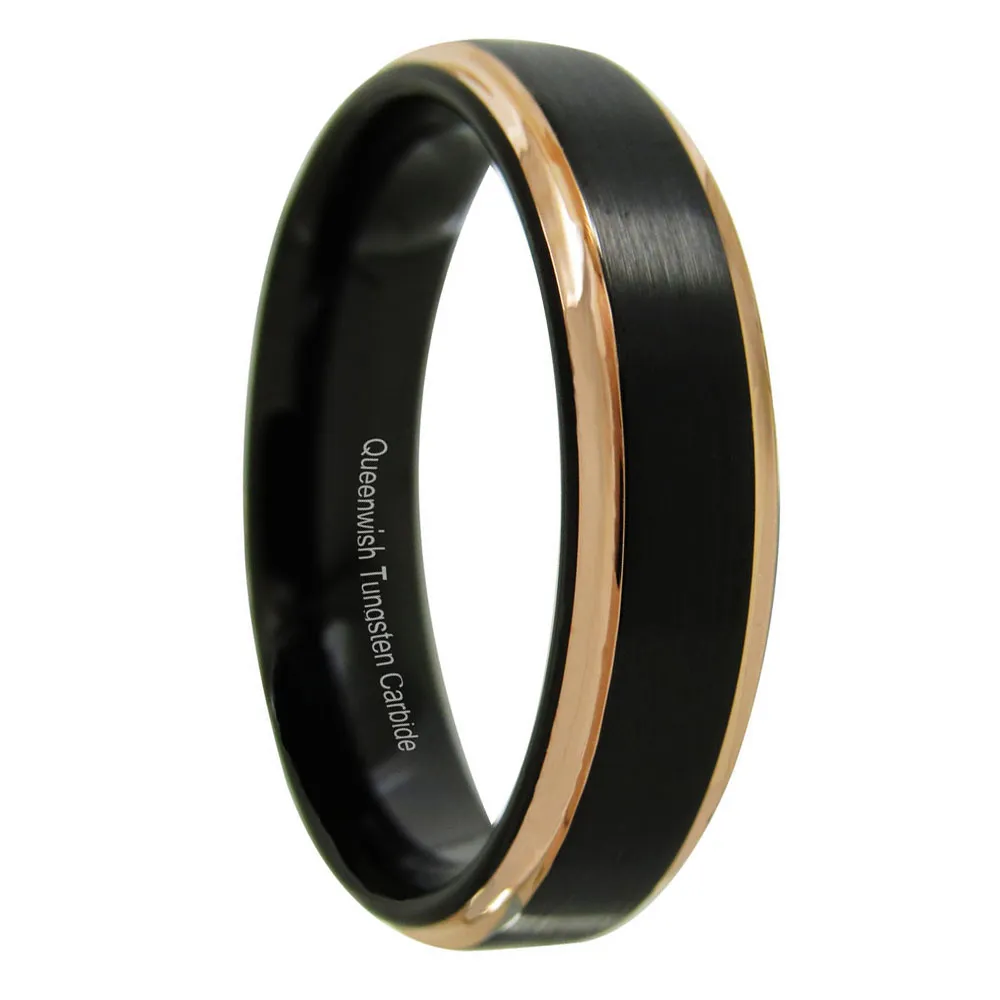 Queenwish Promise Rings 6mm Tungsten Carbide Ring Black Brushed Rose