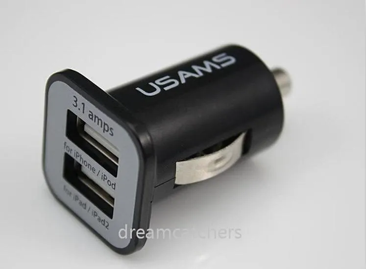 Usams 3.1a usb çift 2 port mini araç şarj 5 v 3100 mah güç adaptörü iphone 6 s 5 s samsung s7 s6 kenar htc evrensel