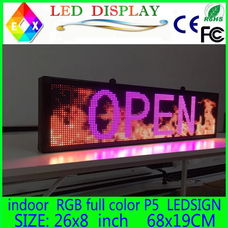 Free shipping 26"x 8" Programmable LED Scrolling Message Display Sign led panel Indoor Board P5 full color