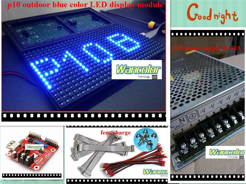 Il trasporto libero 20 pz p10 display a scorrimento LED per esterni colore blu modulo display p10 + 2 pz alimentatore + controller wifi/usb