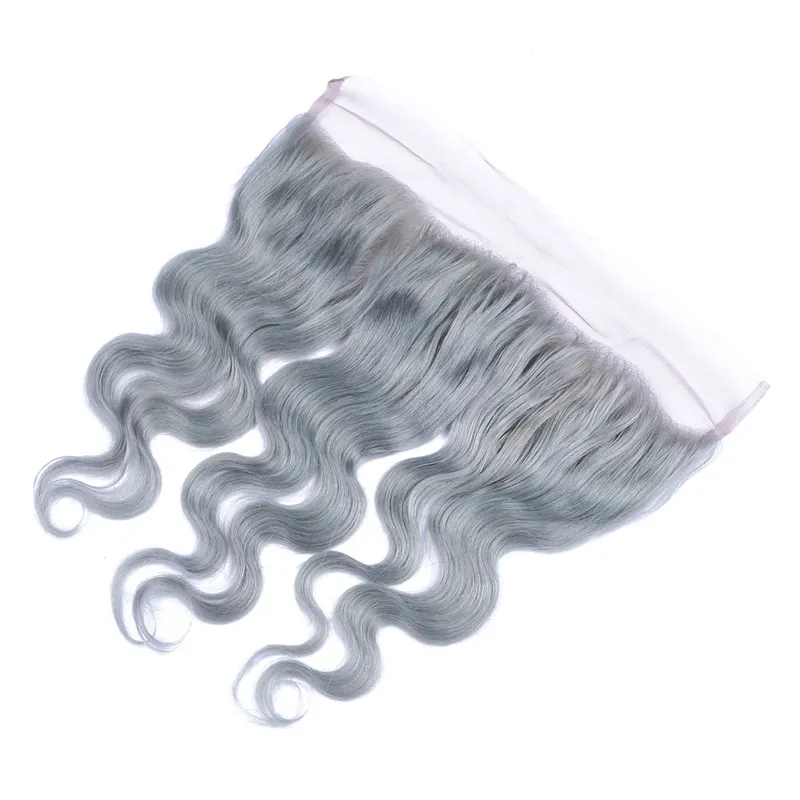 9A Péruvien Argent Gris Cheveux Humains 3Bundles Avec Dentelle Frontale 13x4 Vague De Corps Pure Gris Couleur Vierge Péruvienne Cheveux Avec Frontaux 4P4136573