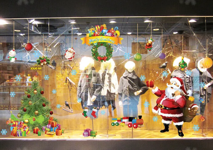 Frohe Weihnachten Fenster Aufkleber Home Decor Weihnachtsbaum Girlande Weihnachtsmann Outdoor Xms Dekorationen Schaufenster Dekoration Wandaufkleber