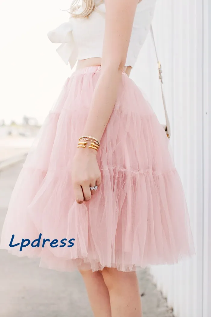 Pearl Pink Tulle Ball Gown Skirt Knee Length, Pleated Pearl Pink Tulle Ball Gown Skirt Knee Length, Pleated
