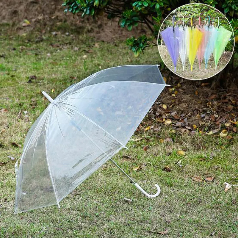 واضح المظلات الملونة مظلة شفافة مظلة مقبض طويل مظلة للفتيات النساء أداء الرقص أفضل الدعائم