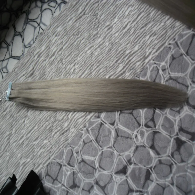 Silver Grey Hair Extensions Seamless Remy 100g Tape In Human Extensions 100g  PU Skin Väftband Hårförlängningar Hårprodukter