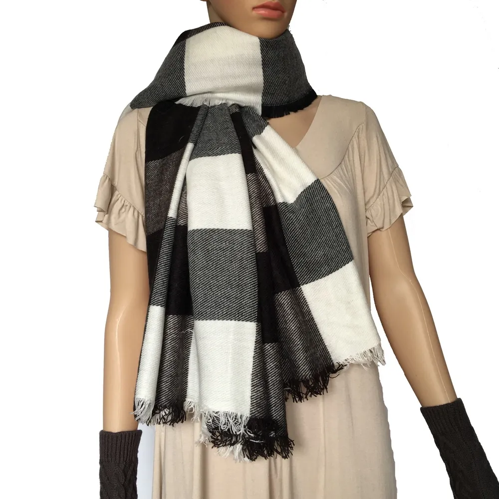 England style unisex acrylic shawl woven scarf tartan black and white plaid winter check scarves express shipment