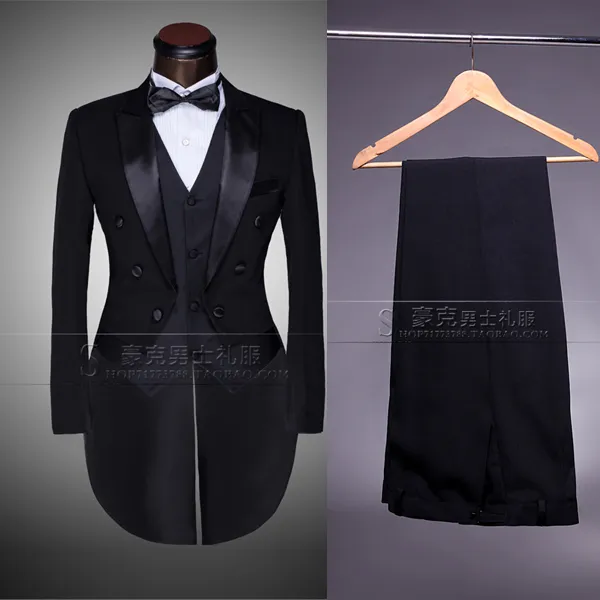 Wholesale-Custom Brand New cool Groom Tuxedos Men Wedding Dress Bridegroom Suit Best man Suit swallow-tailed coat Jacket+Pants+tie+vest 