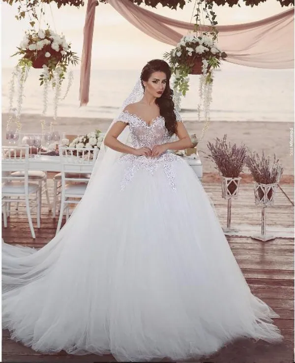 Elegant Full Lace Beading Wedding Dress Puffy Ball Gown - AliExpress