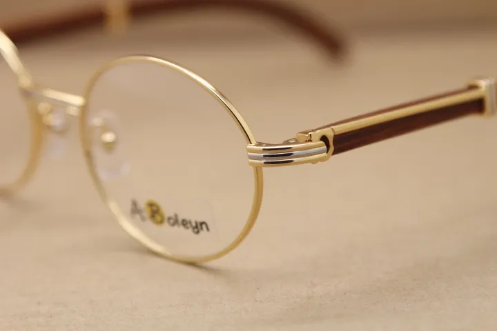 Złote okulary ramy mężczyźni lub kobiety okrągłe metalowe okulary optyczne drewniane rama okulary designer męski luksus 267h