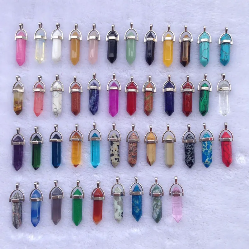 Bulk Charms 6 Side Pendulum Bullet Amethys Jade Malachit Tiger Eye Natural Stone Naszyjnik Kwarcowy Kryształ Wisiorek Uzdrowienie Kryształy