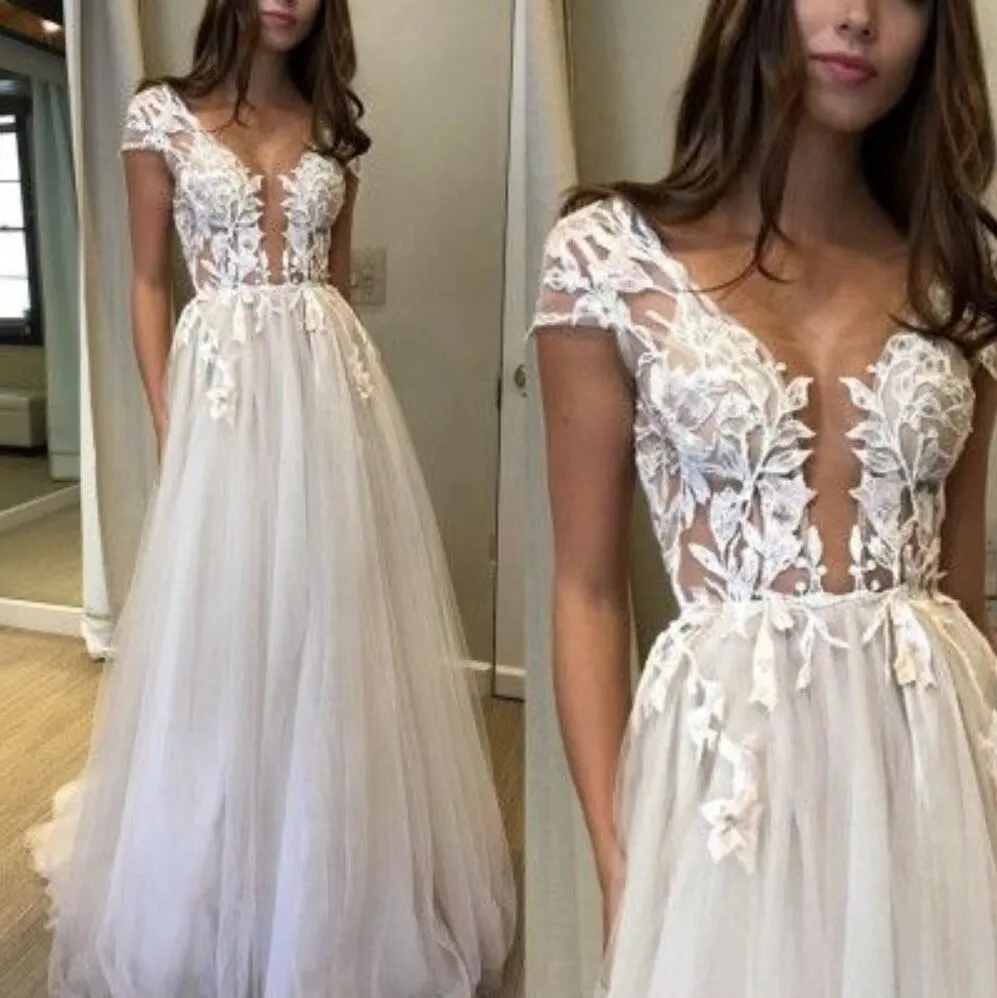 Fashion Prom Dresses Slit Formal Dress Ivory Lace Prom Dress Sexy Summer Tulle Slit Evening Gowns