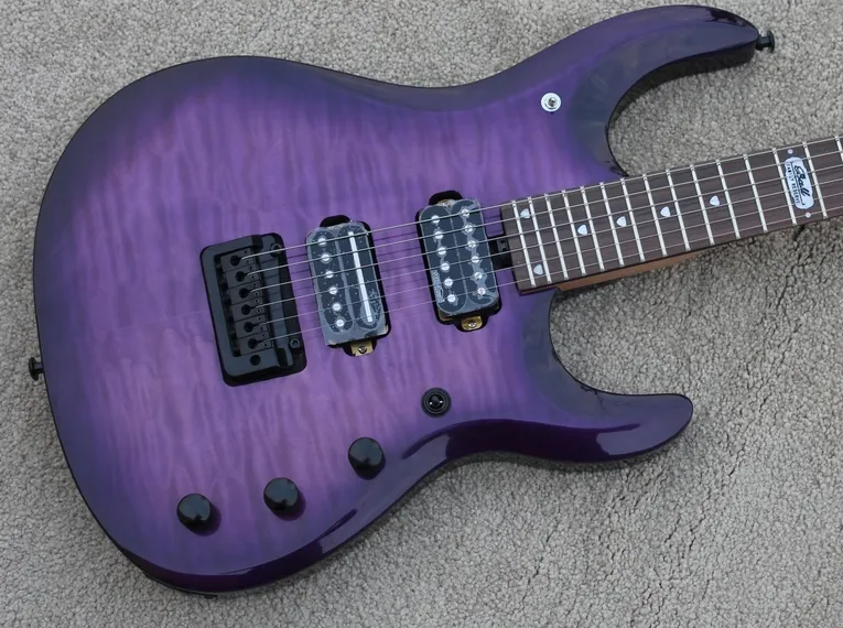 Custom JPX 24 Frets Ernie Ball JohnPetrucci Purple Flame Maple Top Electric Guitar Locking Tremolo Bridge Black Hardware