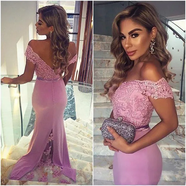 Popular Bridesmaid Dresses Off the Shoulder Mermaid Long Bridesmaids Dress Lace Applique Top Formal Evening Party Gowns with Sash