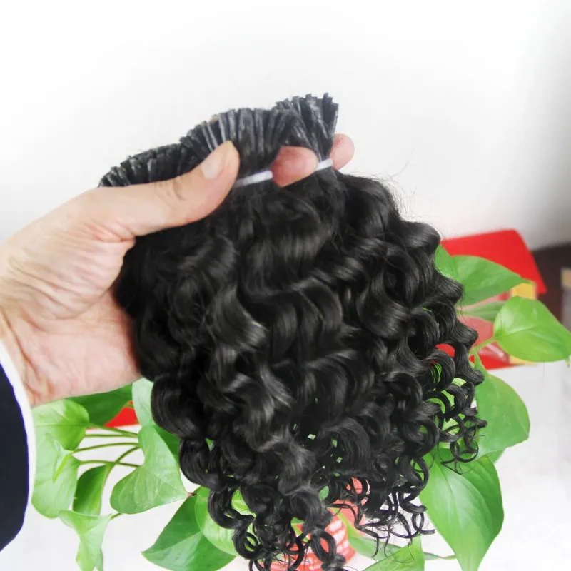 Mongolian kinky lockigt hår jag tippade förlängningshår 300g 300s afro kinky curly stick tips keratin lockiga fusion hårförlängningar