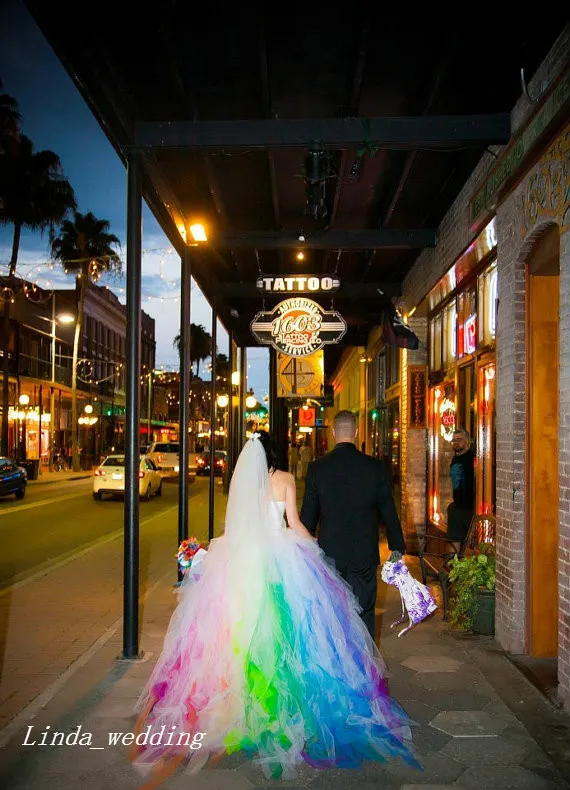 New Arrival Colored Rainbow Wedding Dresses Romantic Puffy Ball Gown Halter Tulle Long Dream Princess Bridal Party Gowns