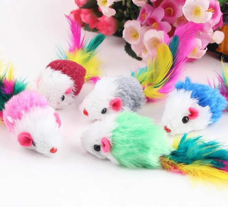 Soft Fleece False Mouse Cat Toys Colorful Feather Funny Playing Toys For Cats Kitten G1046