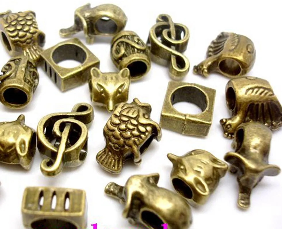 100 unids mezclado cuentas de bronce antiguo para la fabricación de joyas de aleación suelta encantos diy granos del gran agujero para la pulsera europea al por mayor a granel precio bajo