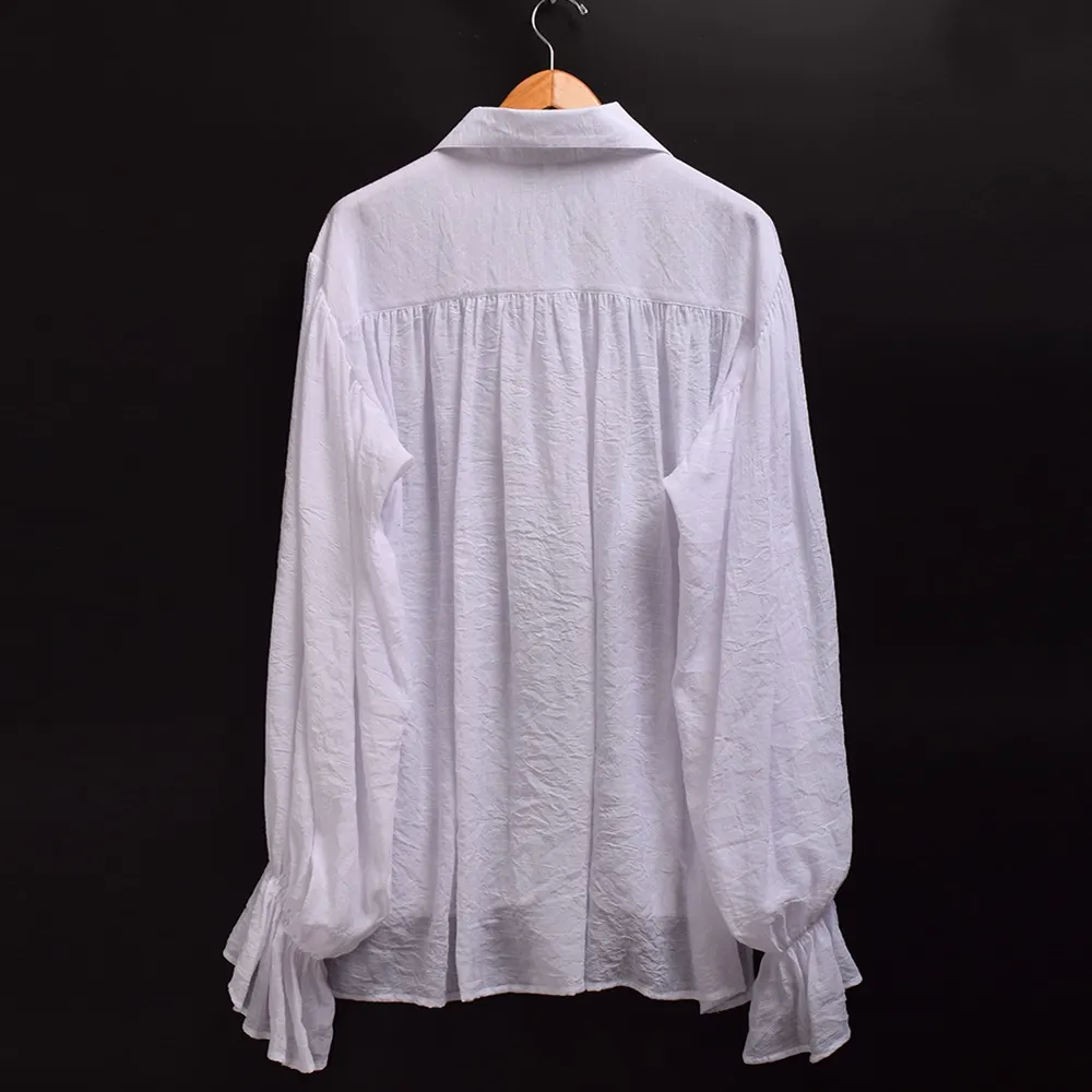 Camisa pirata renascentista medieval cosplay trajes unissex feminino vintage vampiro colonial gótico babados poeta blusa branca blac232d