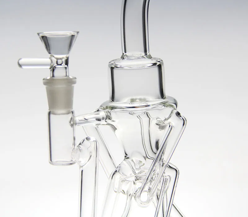 new glassarts new double Recycler bong in vetro pyrex pipe ad acqua con diffusione in vetro Può essere posizionato Contenitore olio in cera di silicone Giunto da 14,4 mm