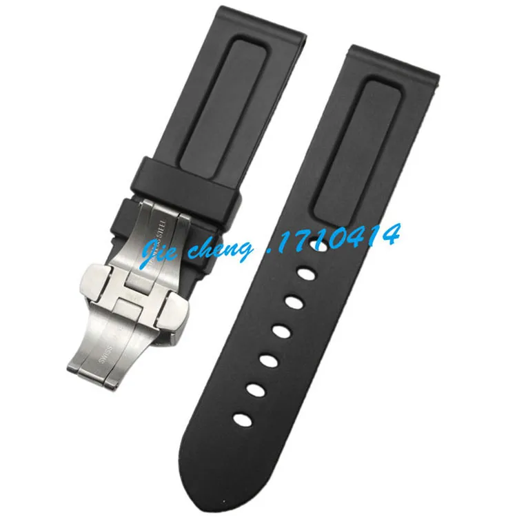 jawoder watchband 24mm 남자 시계 밴드 블랙 다이빙 실리콘 고무 스트랩 스테인리스 스틸 배치 버클 클래스.