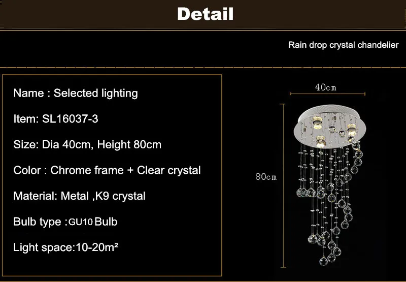 Modern K9 Crystal Chandelier Spiral Rain Drop Crystal Lighting Chandelier Flush mount Stair Lights for Staircase