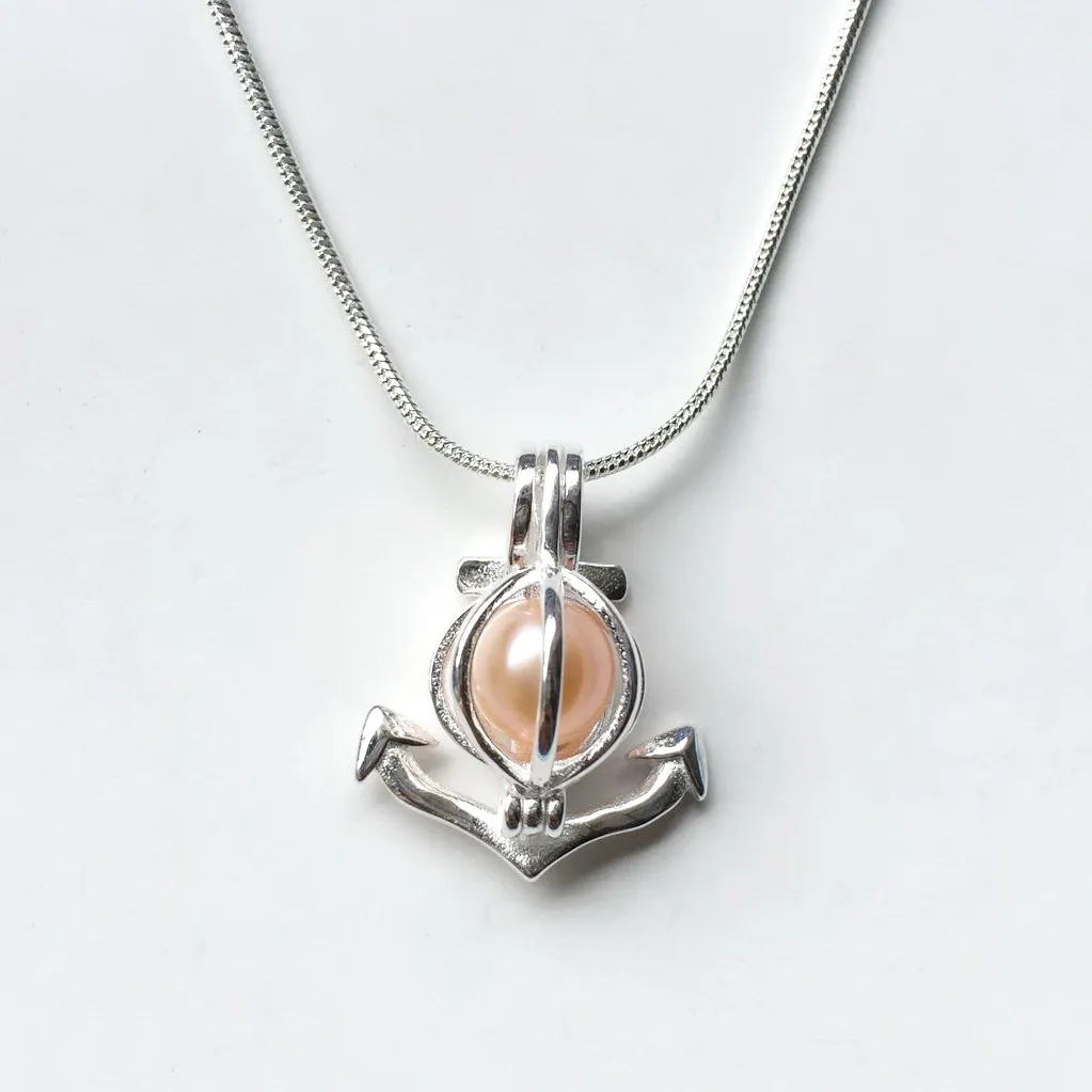 Anchor Pearl Pendant Mounting, 925 Sterling Silver Locket Cage hänge, kan öppna och hålla 8,5 mm pärlor charms för DIY smycken gör